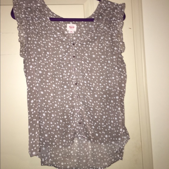 Light brown top with white poka dots