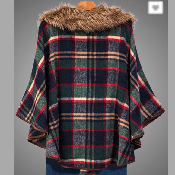 Flannel Plaid Poncho - Picture 2 of 4