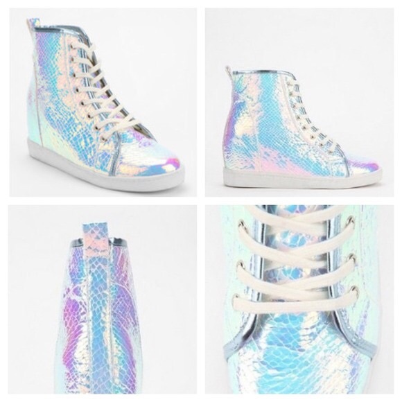 Deena & Ozzy holographic wedge sneakers photos