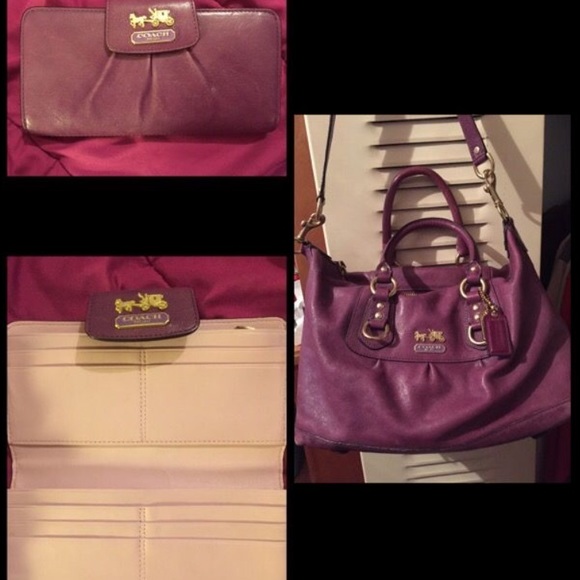 Authentic purple coach purse with matching wallet