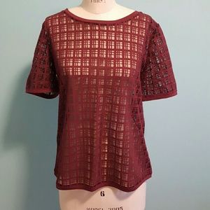Ann Taylor Sheer Maroon Patterned Top