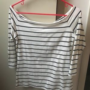 Off the shoulder black and white striped shirt