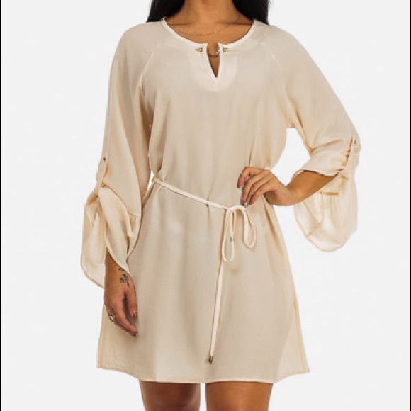 WonderLust LA Dresses & Skirts - Beige Tie Waist Chiffon Dress