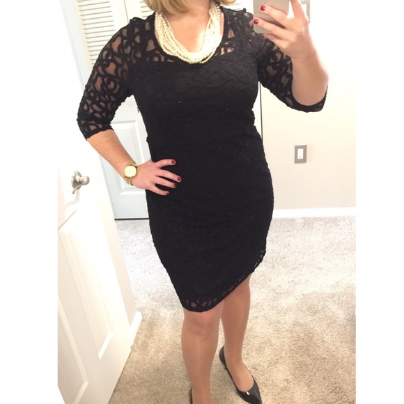 Lane Bryant Dresses & Skirts - Lane Bryant  3/4 Sleeve Black Lace Dress 14