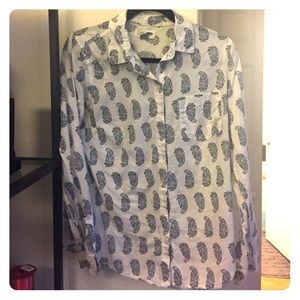 White paisley print button down