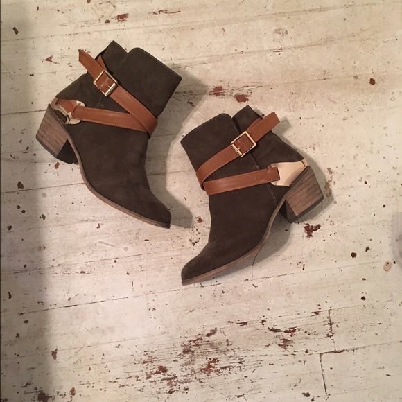 Olive buckle booties