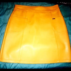 Yellow faux leather skirt