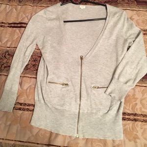 Grey zip front light weight sweater