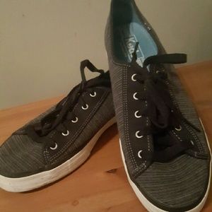 Black and gray striped Keds