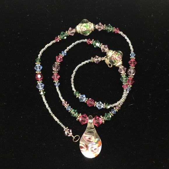 Swarovski Lampwork Sterling silver flower necklace