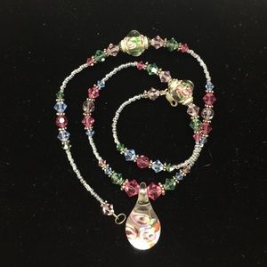 Swarovski Lampwork Sterling silver flower necklace