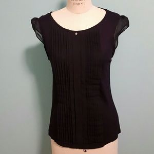 H&M Navy Blue Top with Ruffled Sheer Sleeves