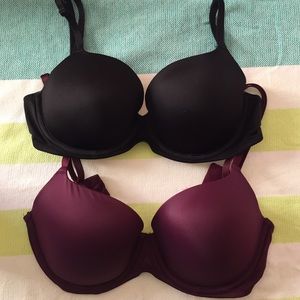 Two PINK bras SET; black and maroon