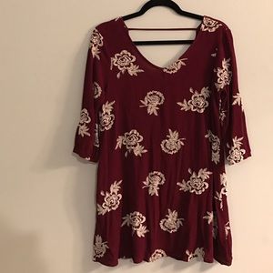 Maroon and White Floral Low-back Dress