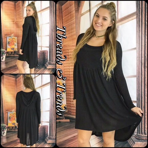 Black High-Low Hooded Long Sleeve Dress - Picture 3 of 4
