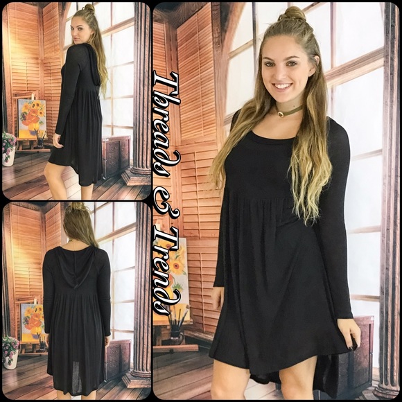 Black High-Low Hooded Long Sleeve Dress - Picture 4 of 4
