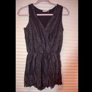 Black lace & fringe romper