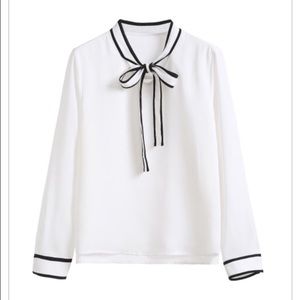 White Striped Collar and Cuff Blouse