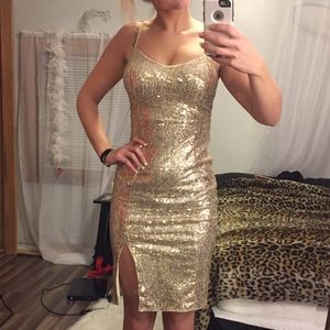 Sequin Gold sexy bodycon midi dress