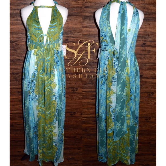 FREE PEOPLE Maxi Dress Intricate Long Draped Gown - Picture 2 of 4