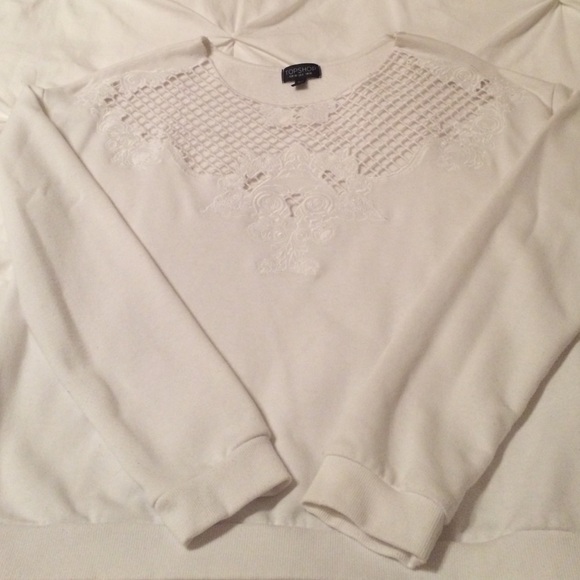 Crocheted front neckline sweatshirt