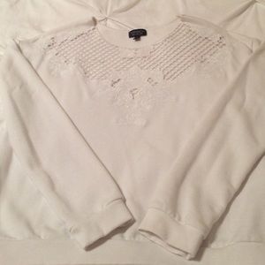 Crocheted front neckline sweatshirt