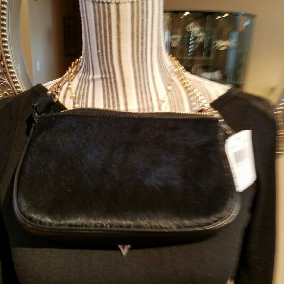 Coach Clutch Black Fur Wristlet Gold Chain HP! - Picture 3 of 4