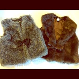 2t fur vests 1 black/white and 1 brown