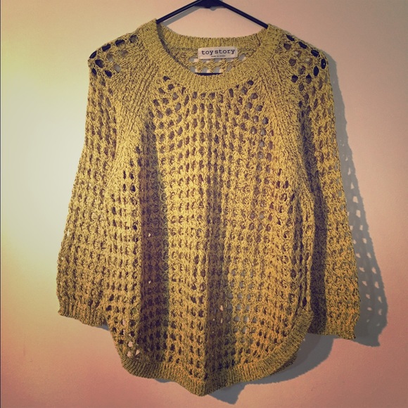Yellow/Black Marled Yarn Open-Knit Sweater
