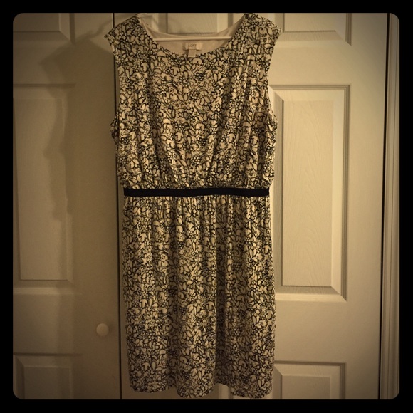 Loft Cream & Black Dress in Comfy Jersey Material