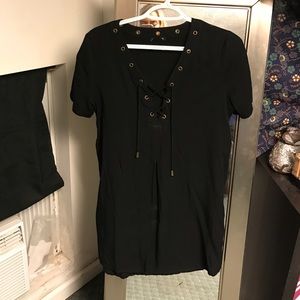 Black laced up mini dress/long top