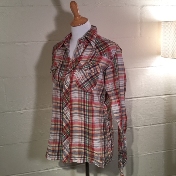 Vintage pearl button western plaid shirt