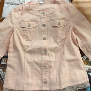 Anne Weyburn Light Pink Jean Jacket with Lace 14