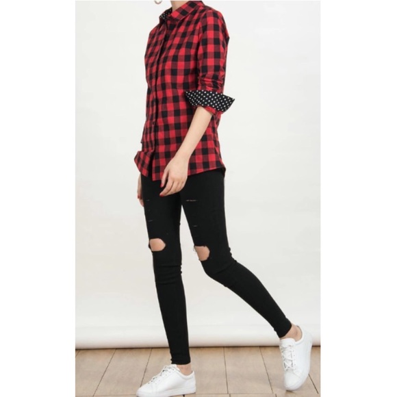 ❗️one left 5 ⭐ rated plaid shirt polka dot details - Picture 2 of 4