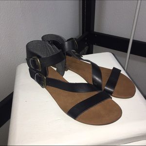 Black Buckle Strap Sandals