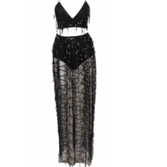 Sexy Tassel Sequins 2 Piece Party Dress Halloween
