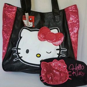 NWT Hello Kitty Black Bag Purse with Pink Sequins