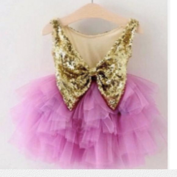 HOST PICK Tulle dress wi/ gold sequin,backless bow