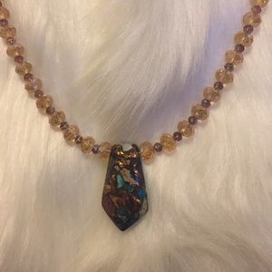Woman's Turquoise & Gold Agate Necklace