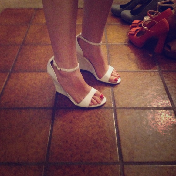 White strap wedge heels