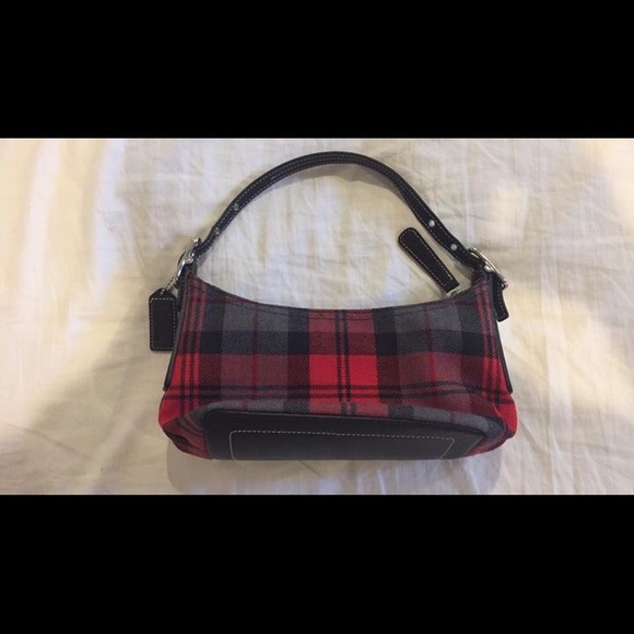 Coach black/red wool baguette demi purse.
