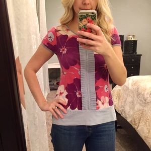 Anthropologie Pink/Purple Floral Tuxedo Top