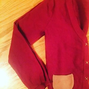 Anthropologie Wine Colored Patch Pocket Cardigan