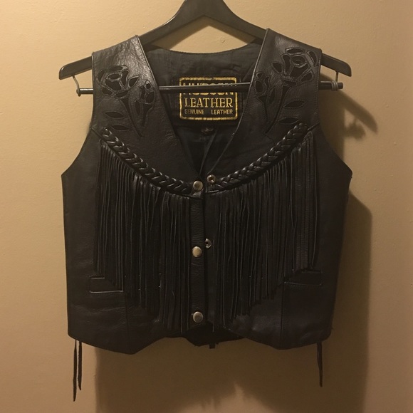 🌙 Hudson Leather Fringe Motorcycle Vest Black S