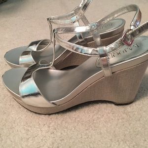 Silver T-Strap wedges