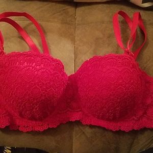 Red balconette bra