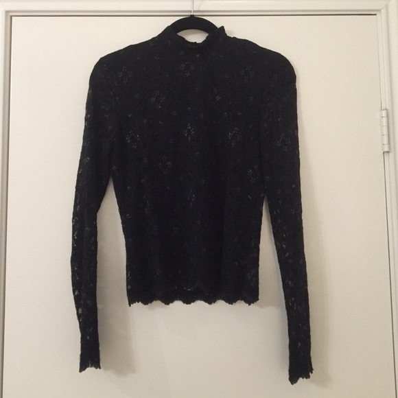 Cache Black and Shimmer High Neck Lace Top