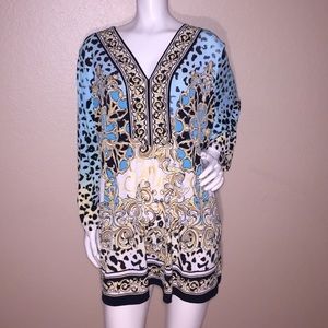 3X JM Collection Blue & Golden PLUS SIZE Print Top