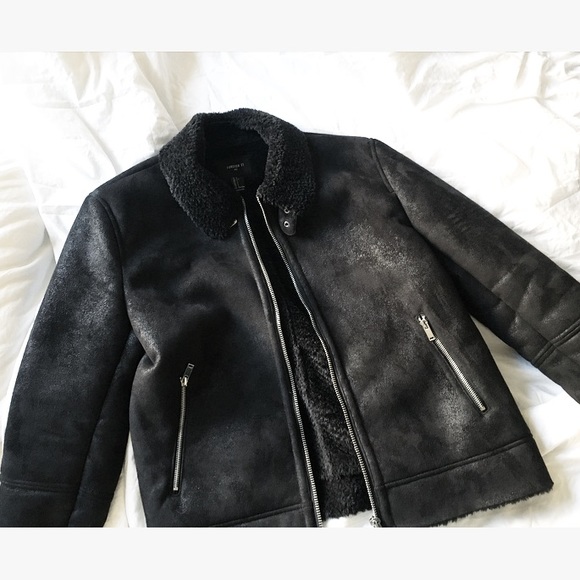 Men's Black faux suede and fur pilot jacket