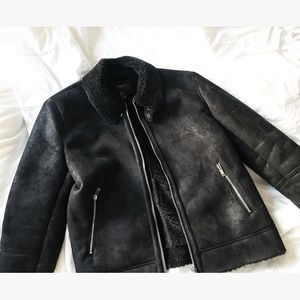 Men's Black faux suede and fur pilot jacket